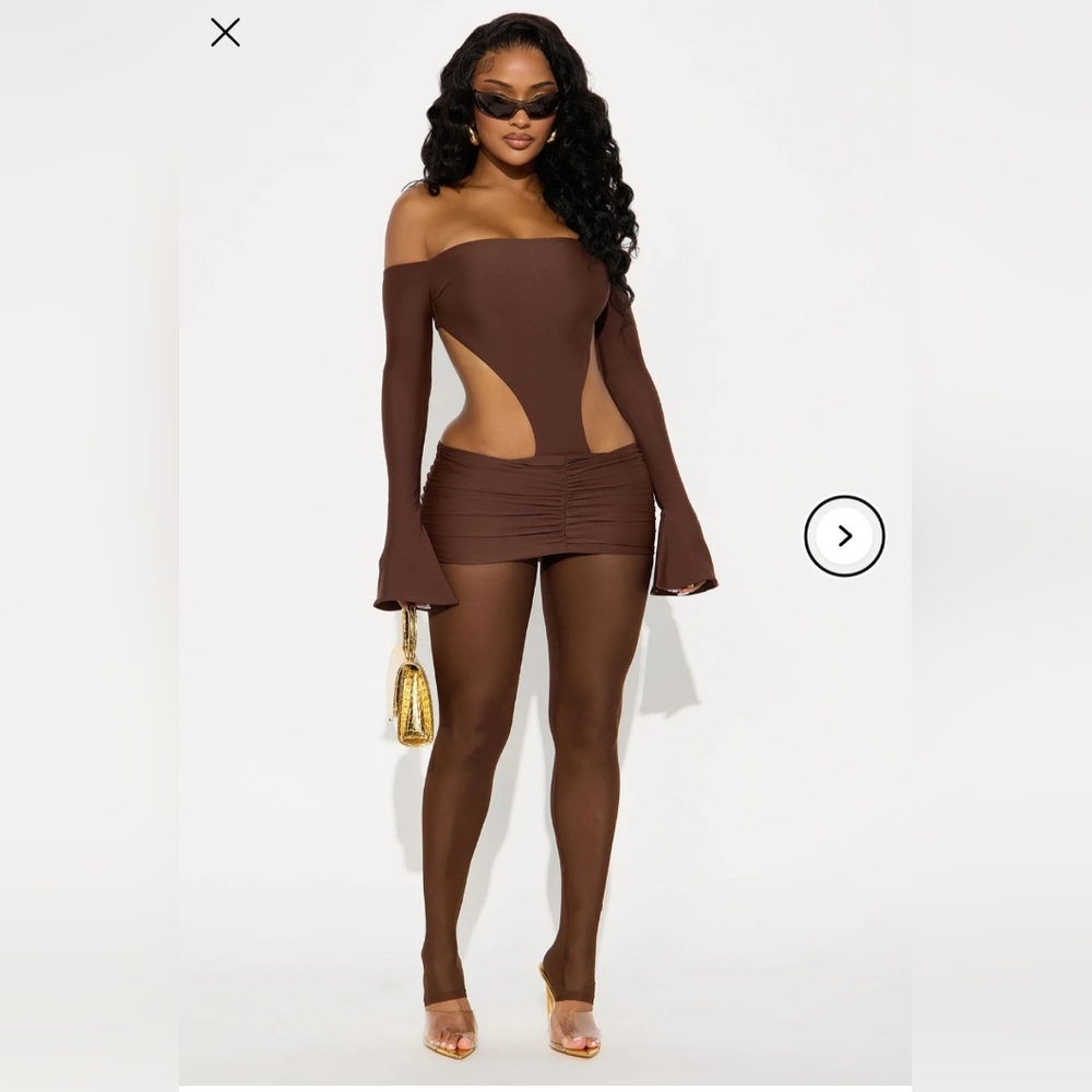 Fashion Nova Womens Off-Shoulder Cutout Double Lined Dress in Chocolate XL